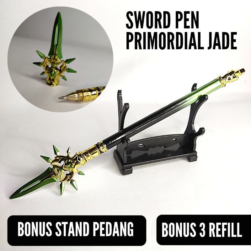 

Pulpen Pedang anime viral swordpen Genshin Impact pena pedang anime viral Stainless Steel panjang mini ukuran satuan