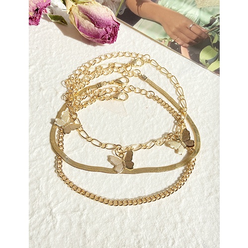 LRC Gelang Tangan Fashion Golden Alloy Butterfly Pendant Multilayer P64296