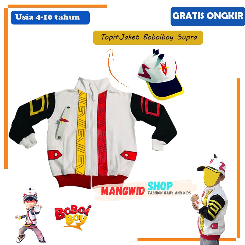 BAJU SETELAN KOSTUM JAKET SWEATER + TOPI BOY BOBOIBOY SUPRA ANAK LAKI LAKI USIA 4 / 5 / 6 / 7 / 8 / 