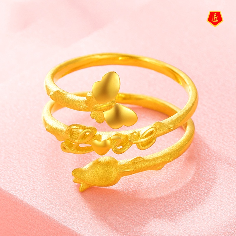 [Ready Stock]Double Circle Gold Butterfly Rose Ring Elegant Simple