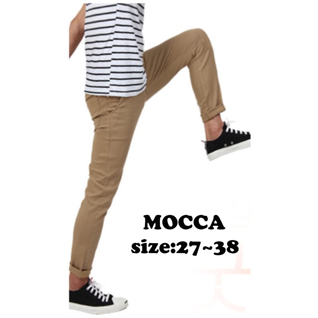 CELANA PRIA SLIM FIT Panjang chino KERJA HARIAN HITAM MOCCA ABU GREY KREAM CREAM Sz 27 - 38