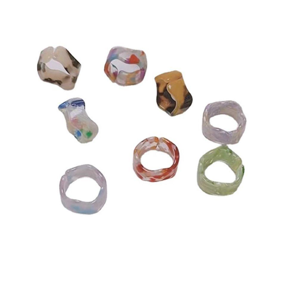 Cincin Nanas Fashion Lady Gelombang Pembukaan Warna-Warni Geometris Asetat Ring