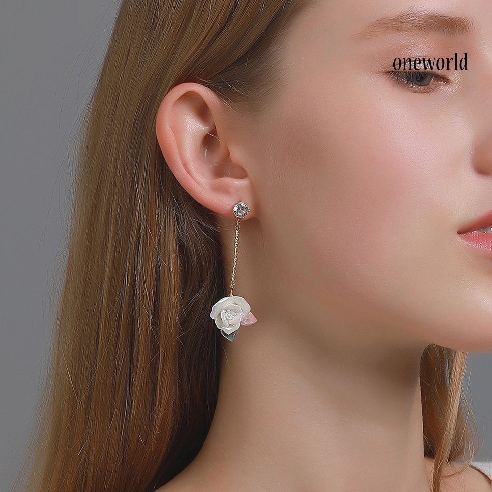 OW# Women Vintage Style Three-Dimensional Rose Eardrop Dangle Ear Stud Earrings