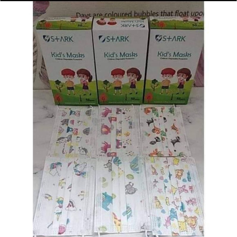 STARK Masker Anak 3Ply isi 50pcs Earloop Child Kids Face Mask Motif Kartun pakai box