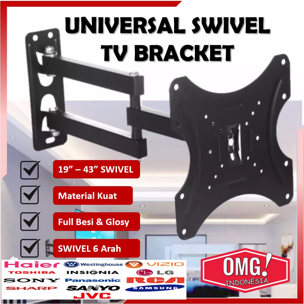 BRACKET SWIVEL TV LED 14 17 19 20 22 24 27 32 40 43 Inch Universal Smart TV Digital LCD Braket Putar