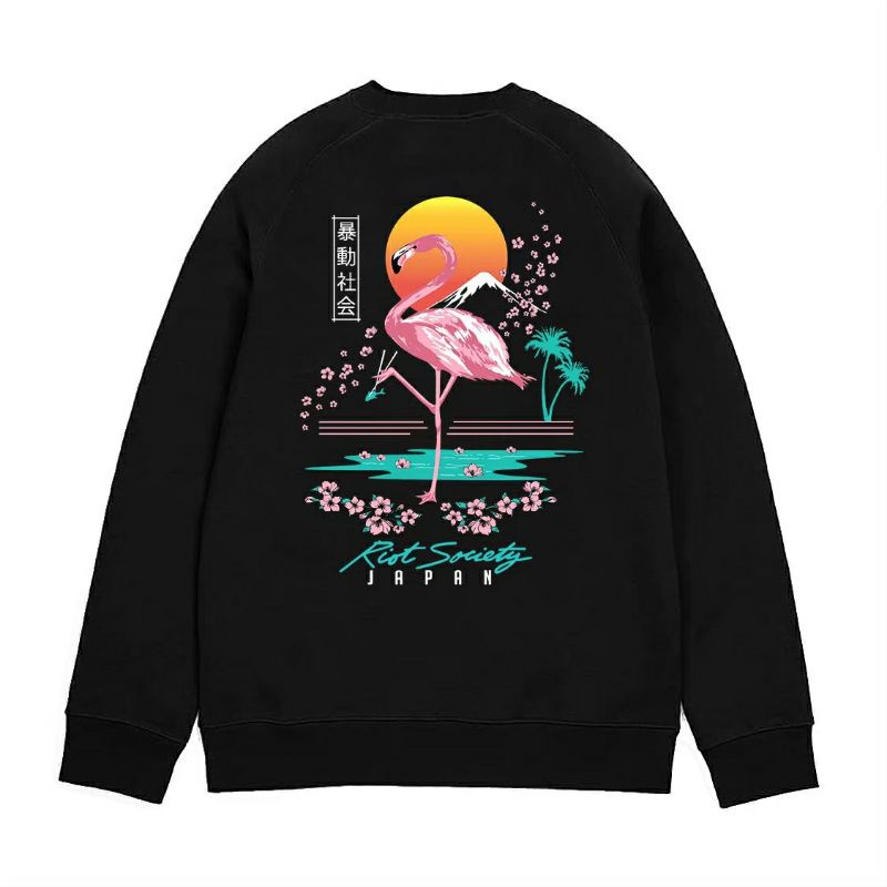 Crewneck Japan Flamingo // Limited Edition // Hitam // Avail Size M-XXL // Unisex
