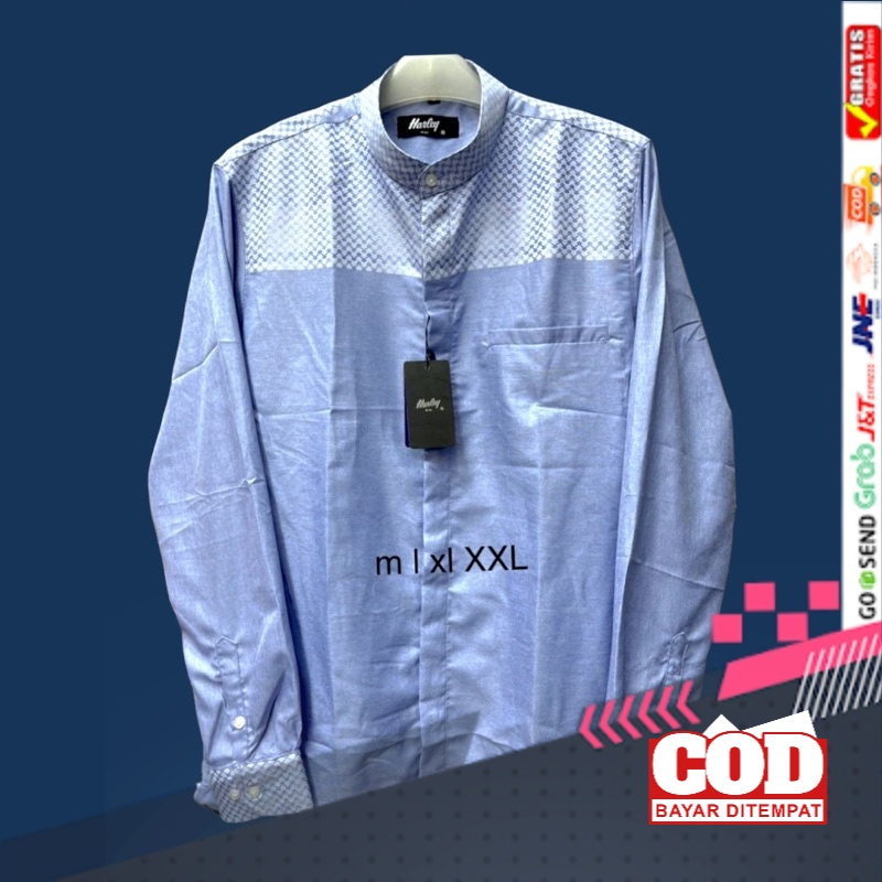 Kemko Harley warna sky blue / biru muda Kemeja Koko pria lengan panjang KEMKO HARLEY baju koko kemko
