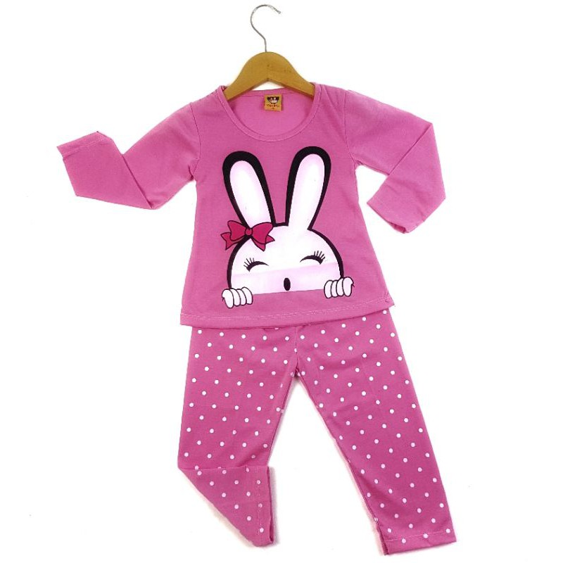 SETELAN SIKUNING PAKAIAN BAJU ANAK PEREMPUAN 2-7 TAHUN NOTIF RABBIT MEREM