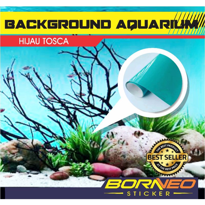 STICKER BACKGROUND AQUARIUM AQUASCAPE HIJAU TOSCA