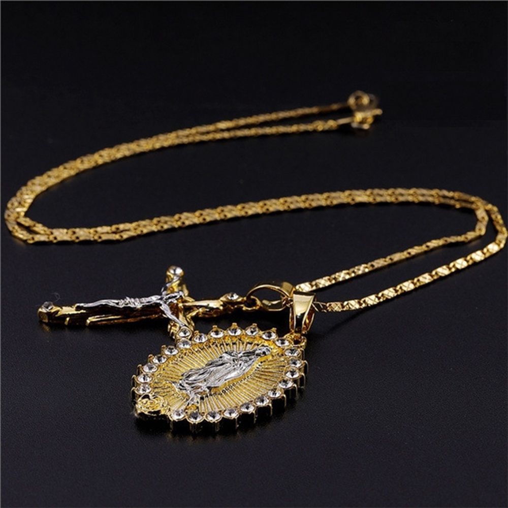 Kalung Rantai Liontin Salib Yesus Warna Gold Untuk Unisex