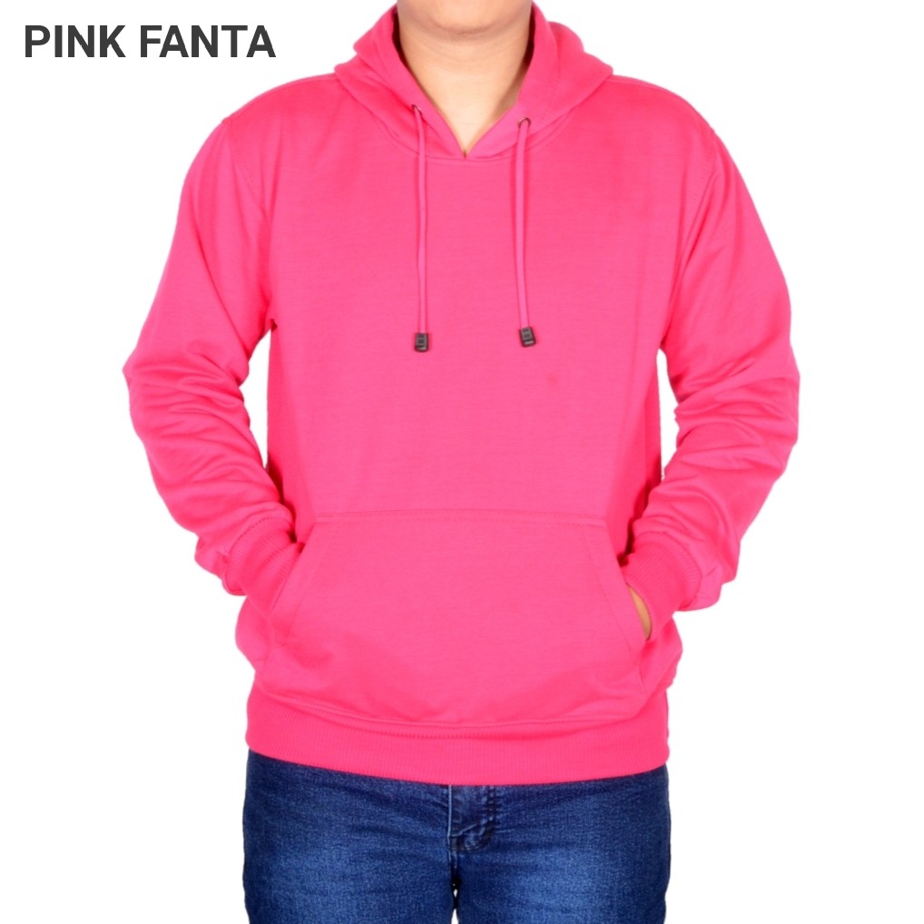 jaket polos jumper hoodie M,L,XL,XXL hitam pria wanita wame store-PINK FANTA