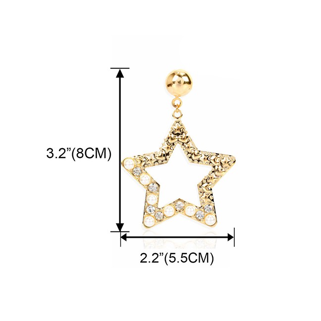 LRC Anting Tusuk Fashion Golden Hollow Stars And Diamond Earrings K44371