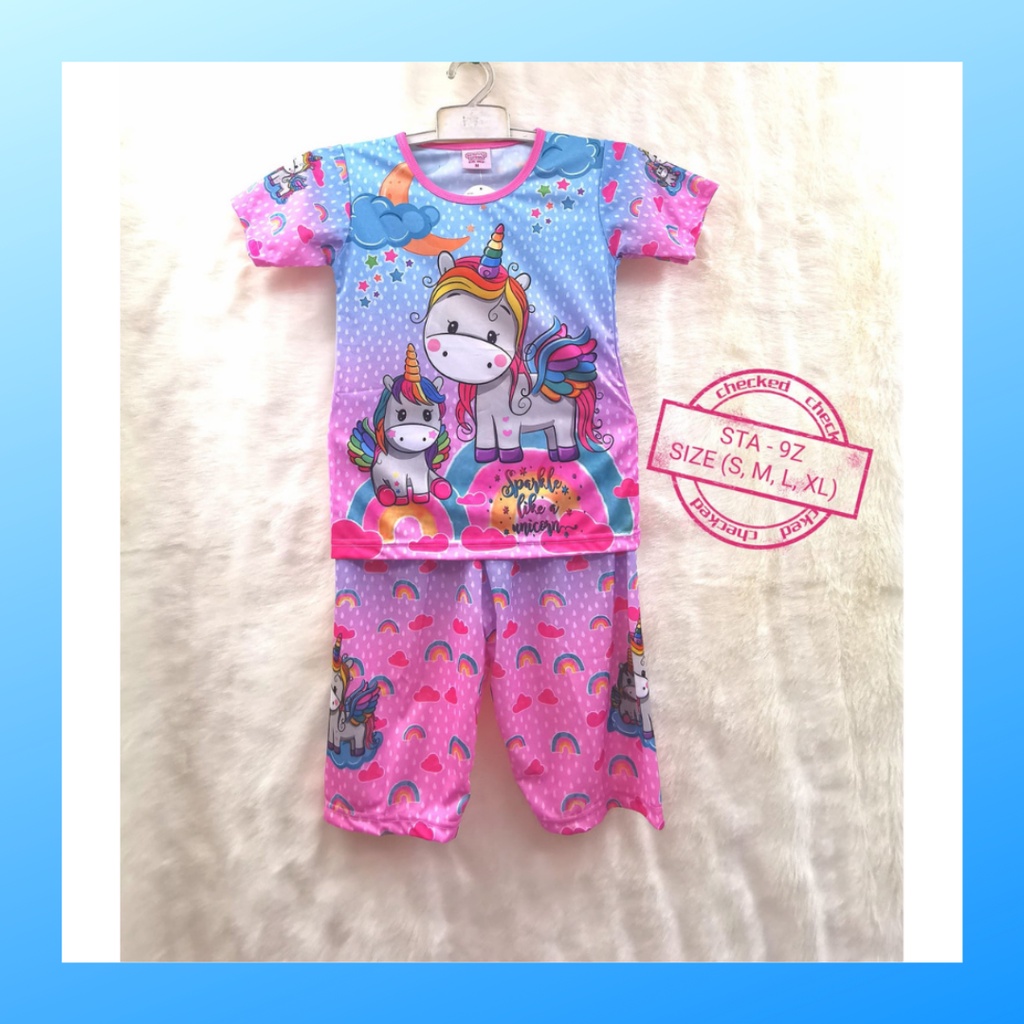 setelan anak perempuan kaos atasan unicorn STA9W fashion suit apparel outfit girl casual baju celana stelan tidur pakaian karakter piyama babydoll