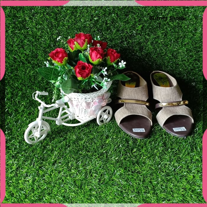 SANDAL WANITA HIGH HEELS TALI HAK TAHU SENDAL LV TINGGI 7 CM CREAM SEPATU PESTA WOMEN SHOES SELOP