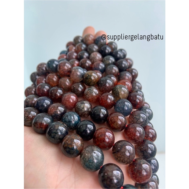 bahan BLACKRED AGATE SERAT 12mm bahan natural akik HITAM MERAH premium