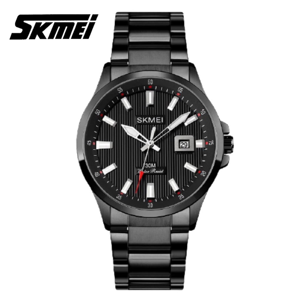 Jam Tangan Pria SKMEI 1654 Men's Stainless Steel Analog Tanggal Aktif Quartz Watch Free Box