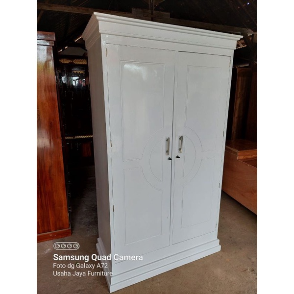 LEMARI BAJU KAYU JATI 2 PINTU CAT PUTIH