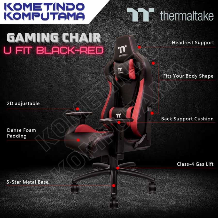 THERMALTAKE U FIT GAMING CHAIR - BLACK RED / Kursi Gaming 100% ORIGINAL KURSI GAME