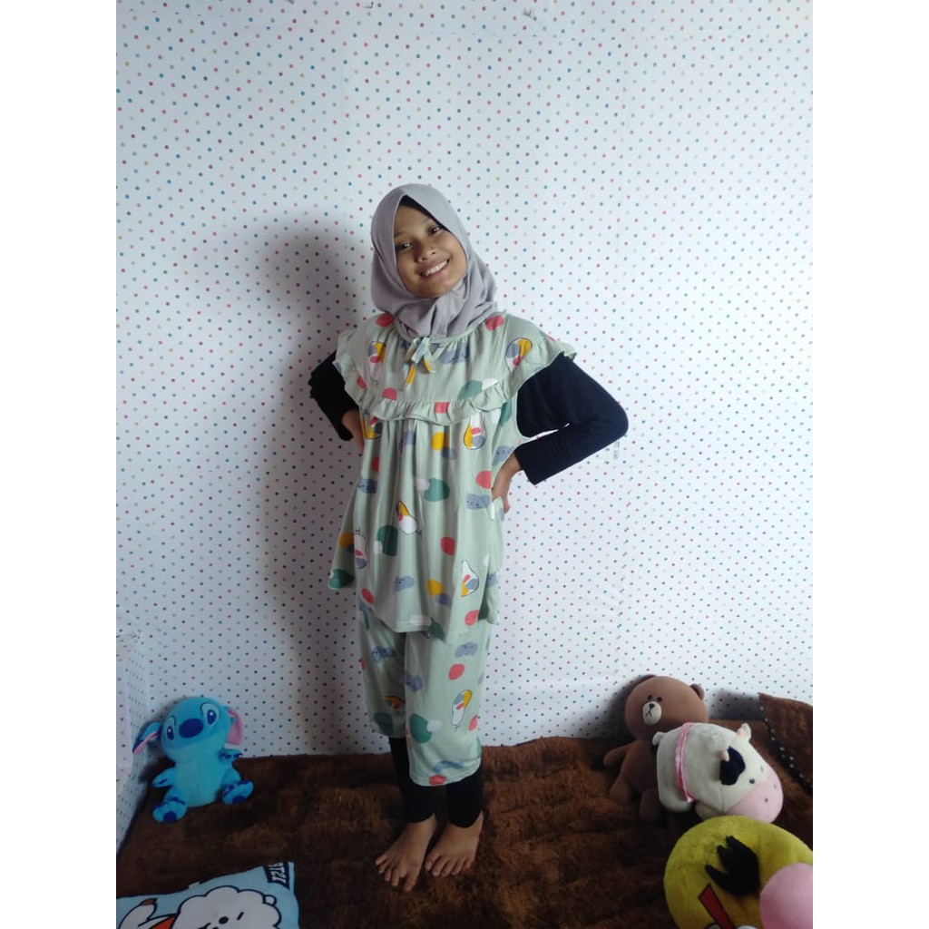 baju tidur piyama set beby doll pijama celana 3/4 spandex korea bahan adem