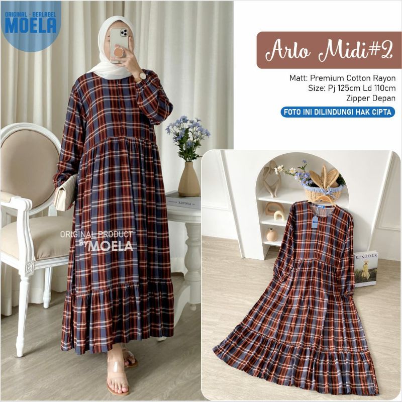 ARLO MIDI #2 / MIDI DRESS MOTIF KOTAK / MIDI DRESS NOTIF BY MOELA