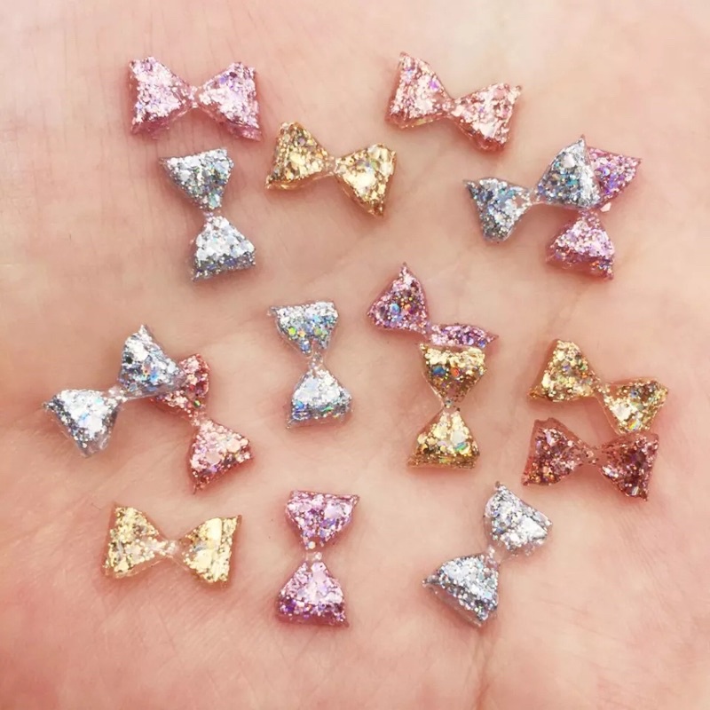 Bow PITA MINI GLITER ukuran 6x10mm isi 10pcs Bahan Craft Tasbih Blink resin kuku Bahan kerajinan DIY