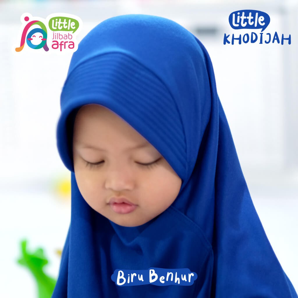 Jilbab Instan Anak Little Khodijah Biru Benhur - Little Jilbab Afra - Bahan Kaos, Adem &amp; Lembut