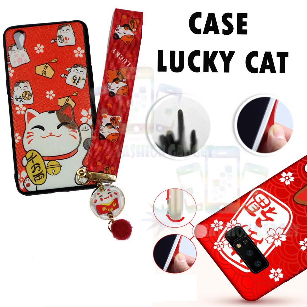 ANTI CRACK Oppo A37 Neo 9 Casing Lucky Cat Case 3D Silikon Maneki Neko Kucing Hoki FREE Kalung Cat