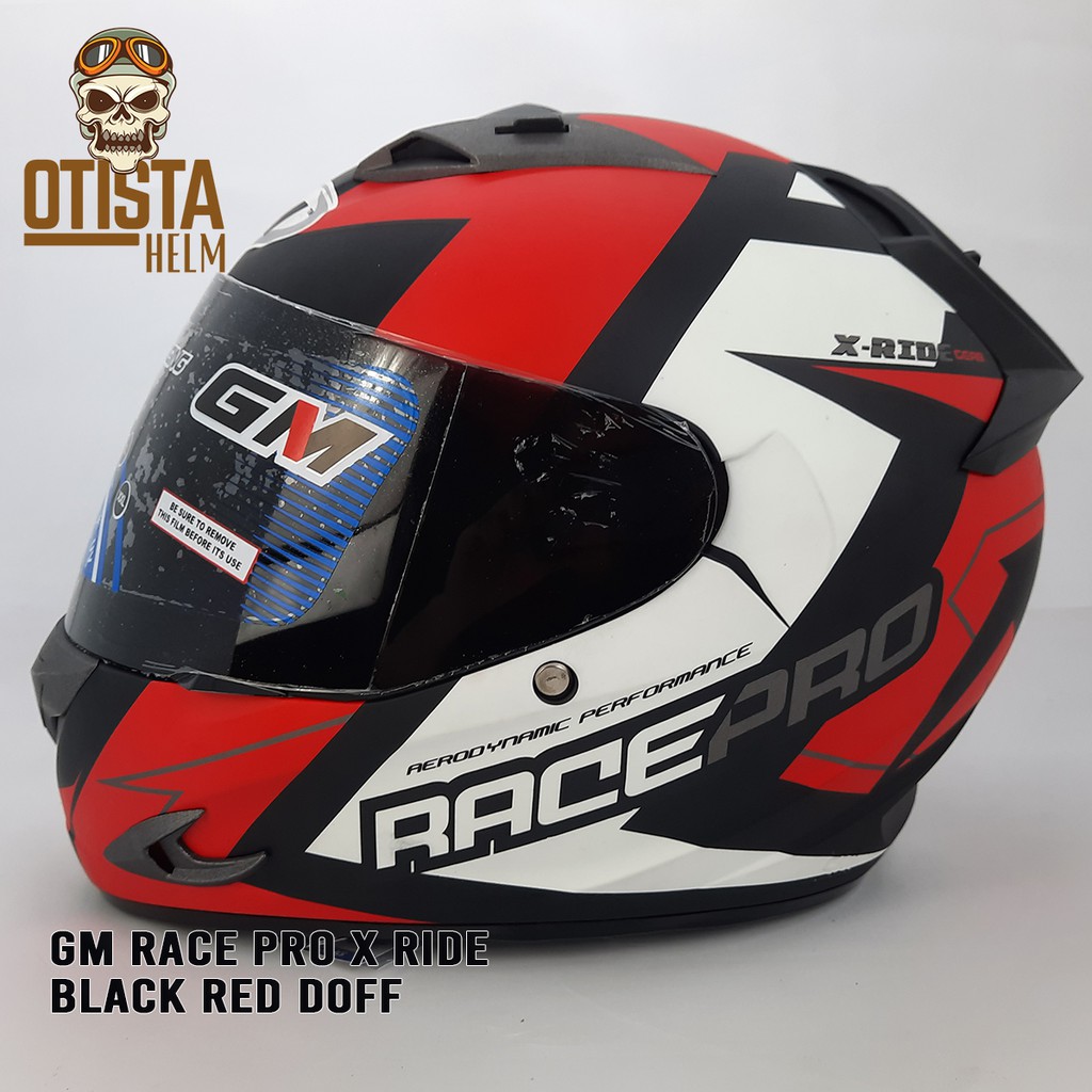 Helm Full Face Gm Race Pro X Ride Black Red Doff Hitam Merah Matte