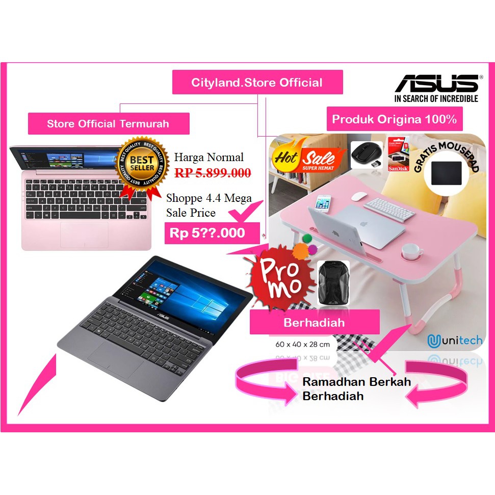 Notebook Asus VivoBook E203mah Intel Celeron N4000 Windows 10 Free Meja Portable-0