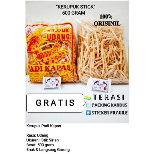 

KEMASAN 500gr krupuk udang stik sirian padi kapas khas cirebon indramayu