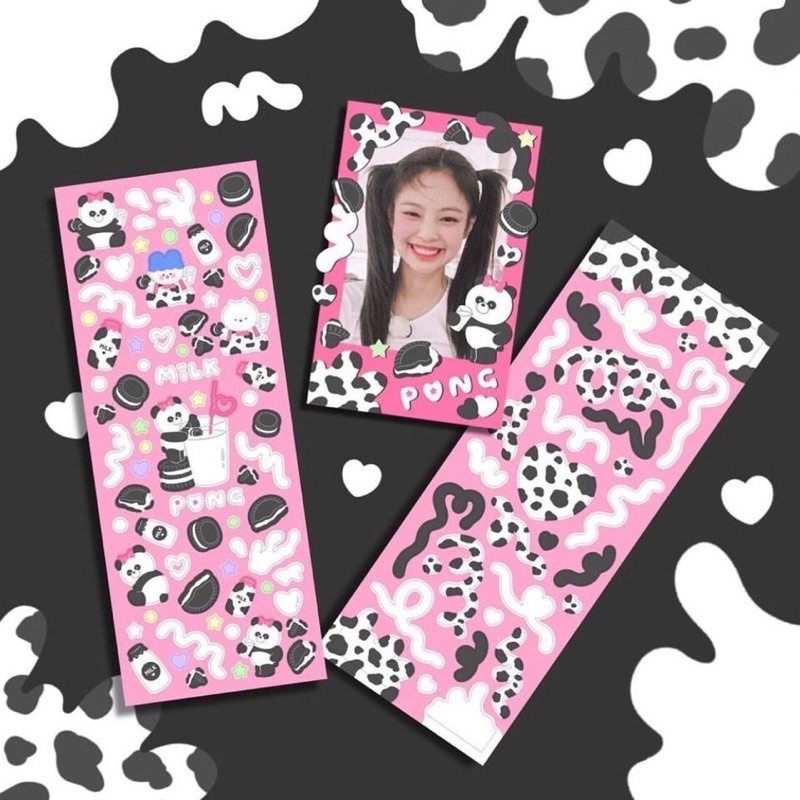

[minni.id] 2pcs GALICICI Sticker Cute Panda Ribbon Milky decorating photocard