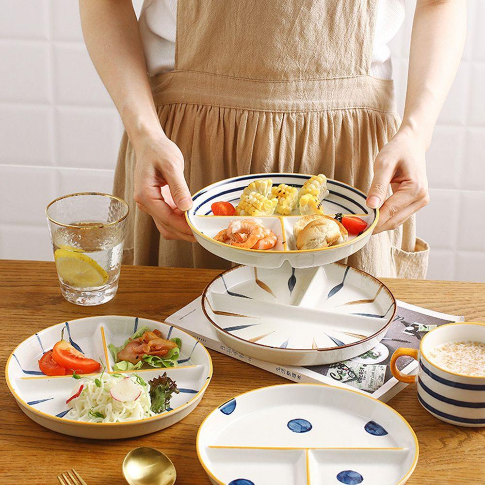 【 ELEGANT 】 Food Divided Plate Alat Makan Portable Keramik Kontrol Diet Meal Measure Dish