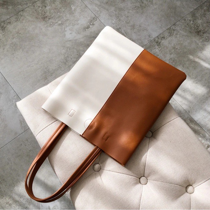 PROMO BISA COD - TOTEBAG RESLETING KULIT BOTEGA [MUAT LAPTOP] KOMBI 2I HITAM, KREM, COKLAT | TOTEBAG KASUAL/KOREAN | TOTEBAG KERJA, KULIAH, SEKOLAH, TRAVELING | TOTEBAG FASHION SHOW