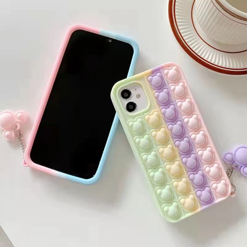 Cute Bear Relieve Stress Pendant Push Bubble Phone CaseSamsung Galaxy A21S A31 A51 A32 A20 A30 A12 5G Soft Silicone Cover-4