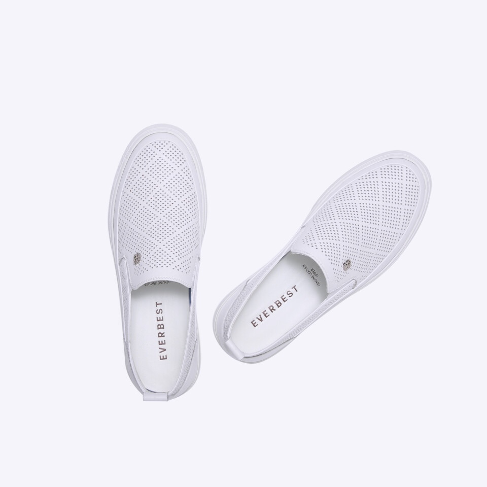 SEPATU SLIP ON EVERBEST PRIA ORIGINAL CASUAL KULIT ASLI BRANDED ALL FULL WHITE LEATHER PUTIH POLOS EM04