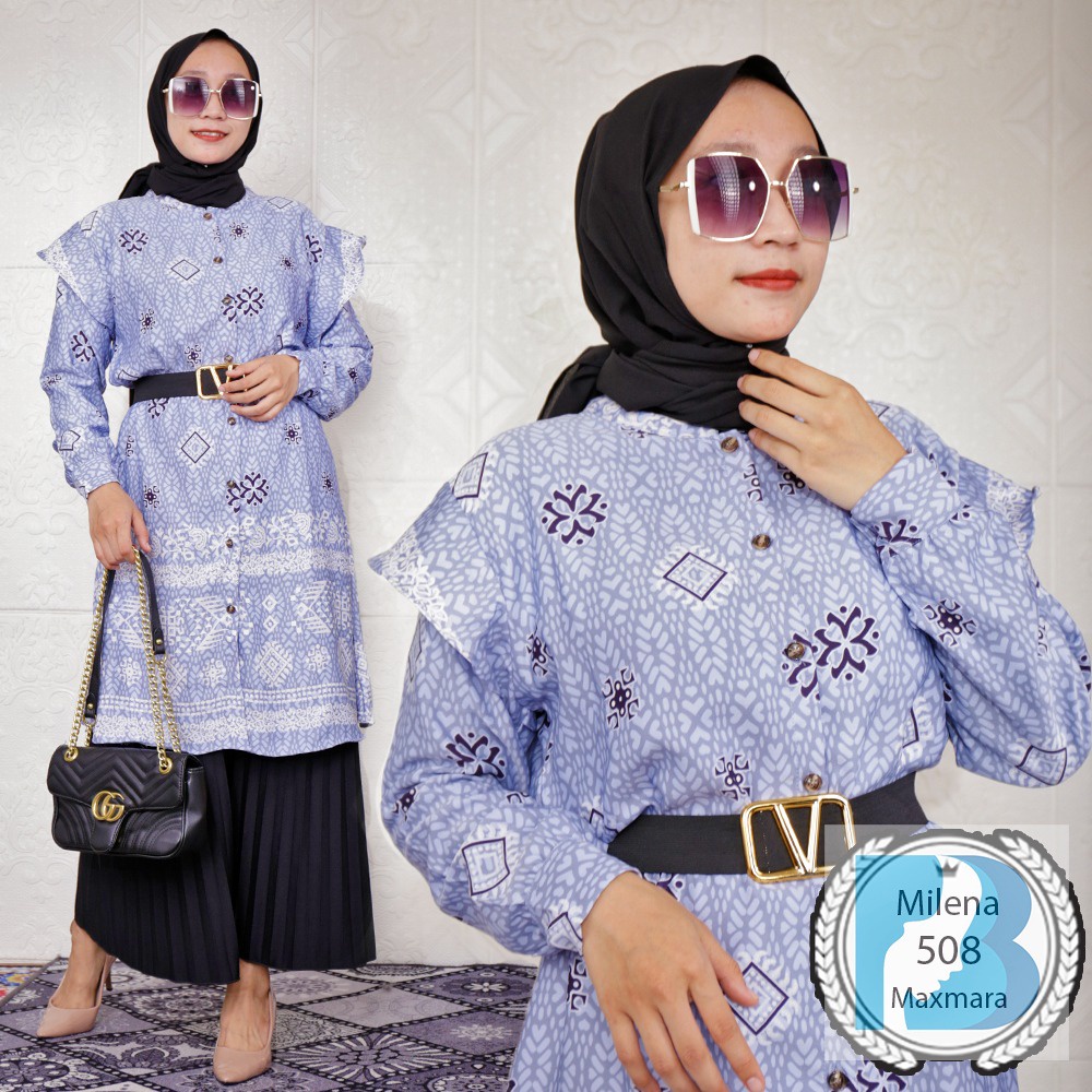 Tunik Kerah Shanghai Full Kancing Maxmara Lux Motif Etnik Milena