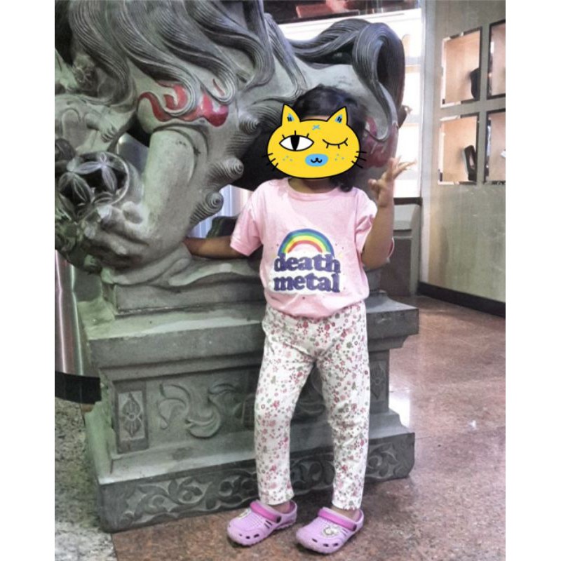 kaos Death Metal rainbow pink size anak