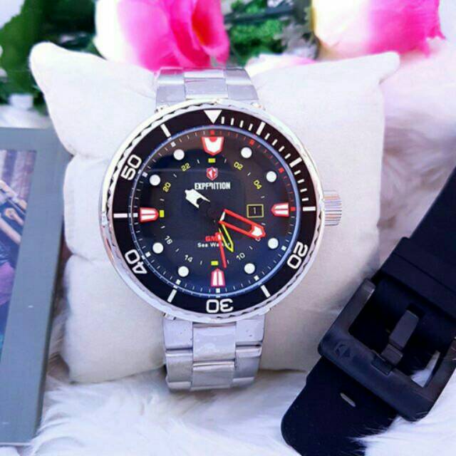 Jam Tangan Expedition Diver 6727 Men Silver Black Original