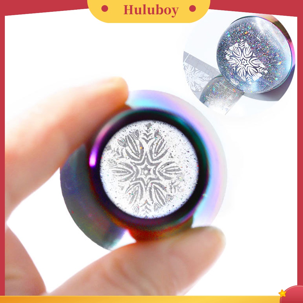 Huluboy Huluboy♡ Stempel Laser Silikon Gagang Besar Warna Pelangi Untuk Manicure