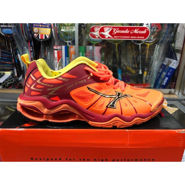 Langsung Order Sale Sepatu Voli Mitzuda Light Star 2 Orange Red   Bonus Kaos Kaki Limited