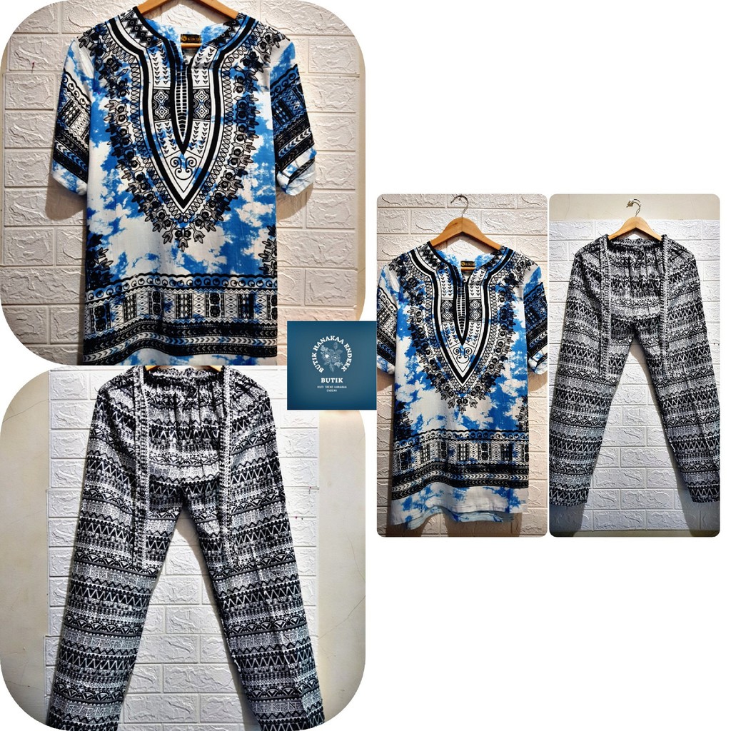 Set/Setelan Baju dan Celana Indie Bercak Fourtwentyy Pria/Wanita (Unisex) Bahan Katun Rayon - Baju Bali - Baju Dashiki - Baju Keren