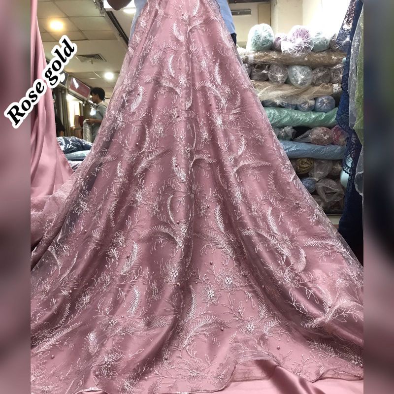 kain bahan tile akar mutiara bulu / bahan kebaya brukat tulle / seragam bridessmaid