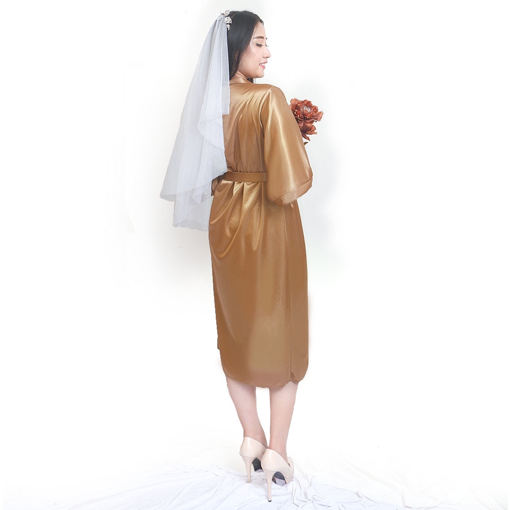 FOLVA bridesmaid kimono wedding baju tidur satin 1560GKIM gold all size