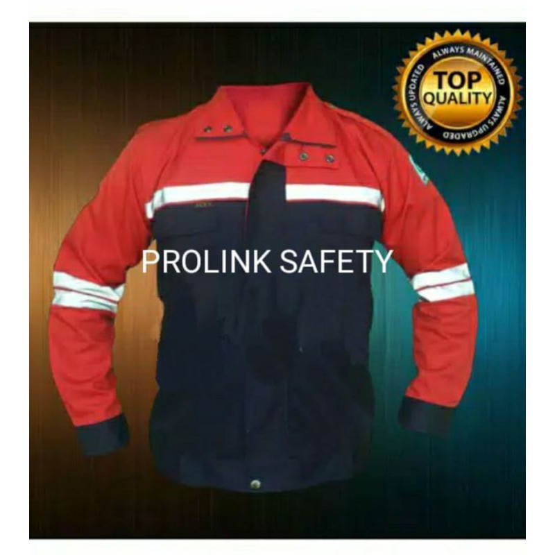 SERAGAM SAFETY SEMI JAKET MERAH DONGKER RESLETING FREE LOGO K3 BENDERA WEARPACK ATASAN