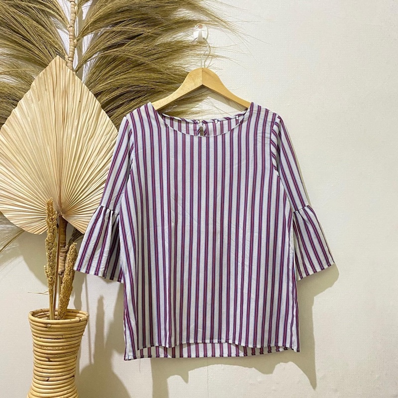 Thrift Kemeja Blouse Atasan Wanita Motif Polos Vintage - Batch 37 (B2-153 s/d B2-192)-B2-192