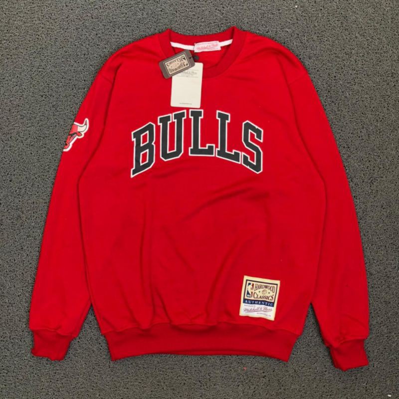JAKET SWEATER CREWNECK MITCHELL & NESS CHICAGO BULLS MERAH AUTHENTIC PREMIUM