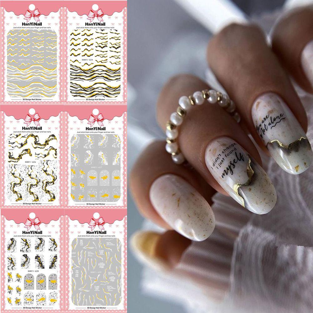 R-flower 3D Nail Sticker Self Adhesive Waved Lines Stripe Stiker Transfer