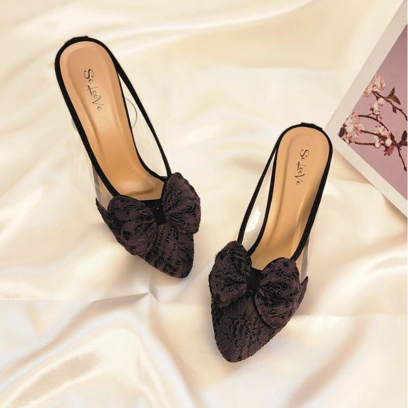 Arlaine- Imelda High Heels Wanita / Sepatu Heels Wanita / Heels Brukat Kaca / Heels 7cm / Heels Pesta / Selop Heels