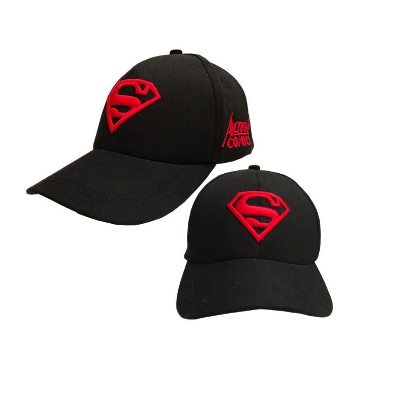 Topi Anak Bordir Superman/Topi Anak Karakter Superhero/Topi Murah-S Hitam Bordir Merah