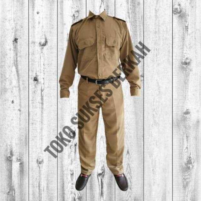 Stelan baju pns/kheki/pemda lengan panjang - bahan safari halus dan lembut murah bandung